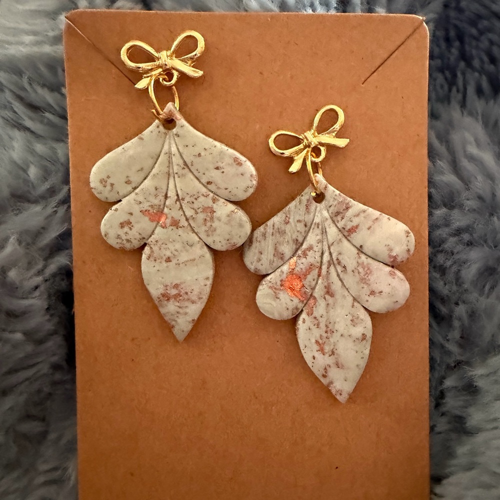 Elegant Gold and Green Leaf Handmade Polymer Clay Earrings